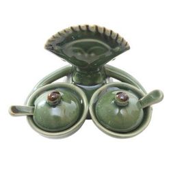 Janger Dancer,'Hand Crafted Ceramic Condiment Set (5 Pcs)'