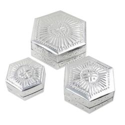 Hexagonal Palace,'Set of 3 Repousse Hexagonal Aluminum Decorative Boxes'