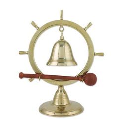 On Nautical Time,'Brass Nautical Ship Wheel Bell with Rain Tree Wood Stick'