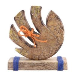 Marine Movement,'Abstract Mango Wood Sculpture of Fish with Wool Yarns'