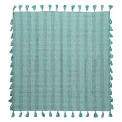 Reef Inspiration,'Handwoven Striped Cotton Throw in Aqua and Teal with Tassels'