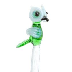 Cheeky Green Owl,'Mexican Recycled Glass Cocktail Stirrer with Green Owl'