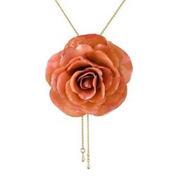 Peachy Rose,'Resin Dipped Real Peach Rose 24K Gold Plated Lariat Necklace'