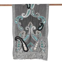 Caribbean Paisley,'Hand-Embroidered Wool Shawl with Turquoise Details'