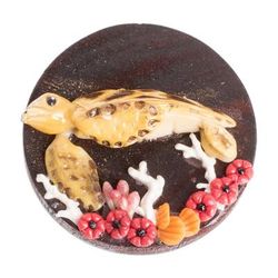 The Tropical Turtle,'Handmade Painted Pinewood and Cold Porcelain Turtle Magnet'