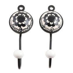 Friendly Petals,'Painted Floral Ceramic Coat Hooks from India (Pair)'