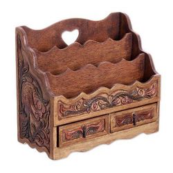 'Songbirds' - Colonial Leather and Wood Letter Holder Office Accessory