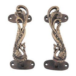 Royal Peacocks,'Brass Peacock Door Handle Pair'
