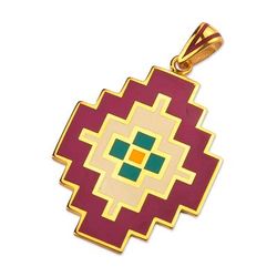 'Armenian Classic Carpet-Themed Gold-Plated Enamel Pendant'