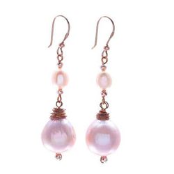 Sea Glow,'Rose Gold-Plated Cultured Pearl Dangle Earrings'