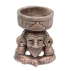 'Aztec Fire God' - Mexico Handcrafted Archaeological Deity Ceramic Sculpture