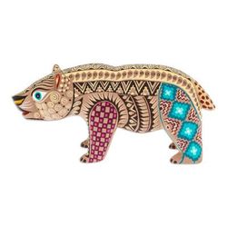 The Noble Master in Brown,'Handmade Geometric Brown Copal Wood Bear Alebrije Figurine'