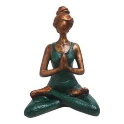 Asana Pose in Green,'Artisan Crafted Cement Yoga Statuette'