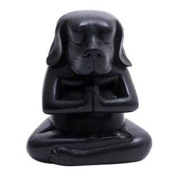 Black Yoga Beagle,'Wood Yoga Beagle Statuette in Black from Bali'