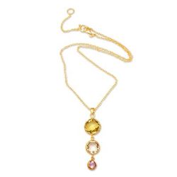 '18k Gold-Plated Pendant Necklace with 1-Carat Gemstones'