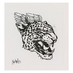 Jaguar,'Handcrafted Expressionist Woodcut Print of a Winged Wild Cat'