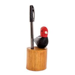 Bird in My Garden,'Colorful Hand Carved Costa Rican Bird Wood Pencil Holder'
