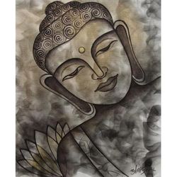 'Peaceful Buddha II' Original India Signed Painting of Buddha