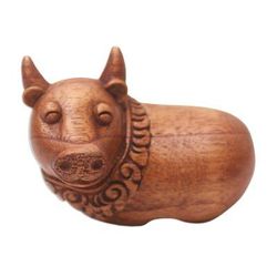 Newborn Calf,'Handmade Suar Wood Newborn Calf Statuette'