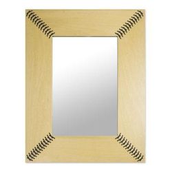 Shoelace,'Contemporary Modern Leather-Accented Wood Wall Mirror'