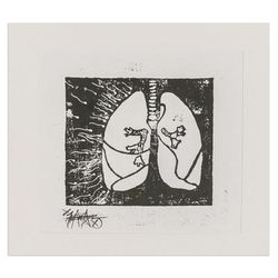 Crossed,'Anatomy-Themed Expressionist Xylograph Print from Guatemala'