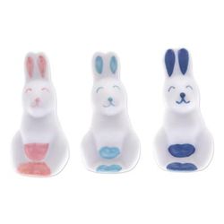 Sweet Reunion,'Set of 3 Ceramic Figurines of Pink and Blue Bunnies'