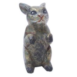 'Rabbit Wood Figurine Hand-carved & Hand-painted in Indonesia'