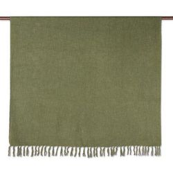 Avocado Charm,'Fringed All-Cotton Throw in Green'