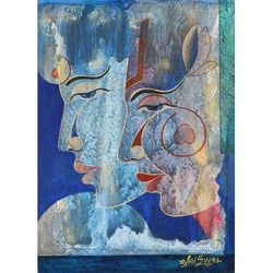 Radha & Rukhmani,'Hindu-Themed Acrylic Painting'