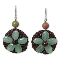 Quartz beaded flower earrings, 'Pastel Daisy'