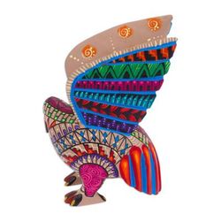 'Colorful Hand-Painted Mexican Wood Alebrije Eagle Figurine'