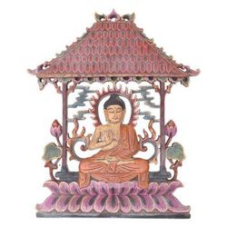 Under Protection,'Buddha-Themed Suar Wood Relief Panel'
