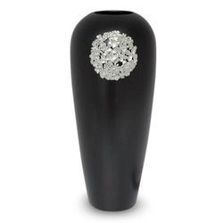 Mango wood and pewter vase, 'Floral Moon'