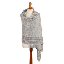 Stylish Stripes,'Knit Baby Alpaca Blend Striped Shawl in Grey Hues from Peru'