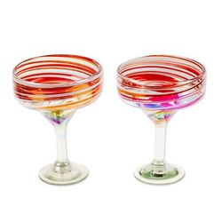 'Pair of Eco-Friendly Handblown Margarita Glasses from Mexico'