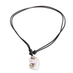 Graceful Spring,'Natural Flower and Resin Adjustable Pendant Necklace'