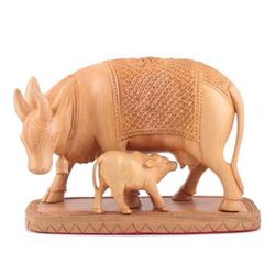 Ties That Bind,'Indian Kadam Wood Sculpture with Cow Motif'
