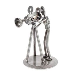 'Rustic Camera Man' - Recycled Metal Auto Parts Sculpture Eco Friendly Mexico
