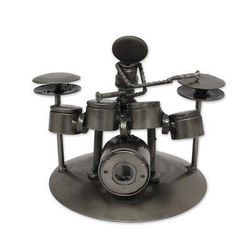 Upcycled auto parts statuette, 'Rustic Drummer'