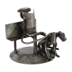 Rustic Friends,'Auto Part Sculpture Recycled Metal Art Man and Dog Mexico'