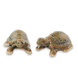 Ceramic figurines, 'Resilient Turtles' (pair)