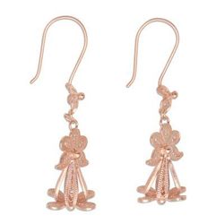 Flower Wings,'Hand Crafted Rose Gold Plated Flower Dangle Earrings'