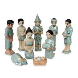 'Thai Christmas' (set of 9) - Celadon Ceramic Nativity Scene