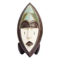 Patience,'Hand Crafted African Wood Mask of Patience with Stand'