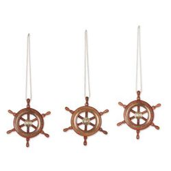 Ahoy,'Set of 3 Wood Ship's Wheel Ornaments'