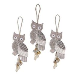 Owl Glitz,'Beaded Owl Christmas Ornaments (Set of 3)'