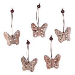 Wood ornaments, 'Butterfly Holiday' (set of 5)