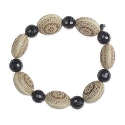 Favorite Flowers,'Floral Sese Wood and Plastic Beaded Stretch Bracelet'