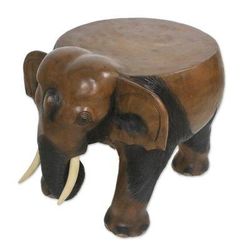 Elephant Relaxation in Brown,'Wood Elephant Stool in Brown from Thailand (15 Inch)'