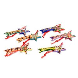 Ceramic ornaments, 'Shooting Stars' (set of 6)